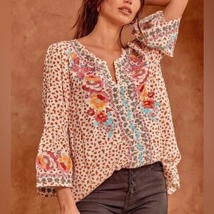 Savanna Jane Cheetah Flaunt It Floral Embroidered Shift Top Sz S